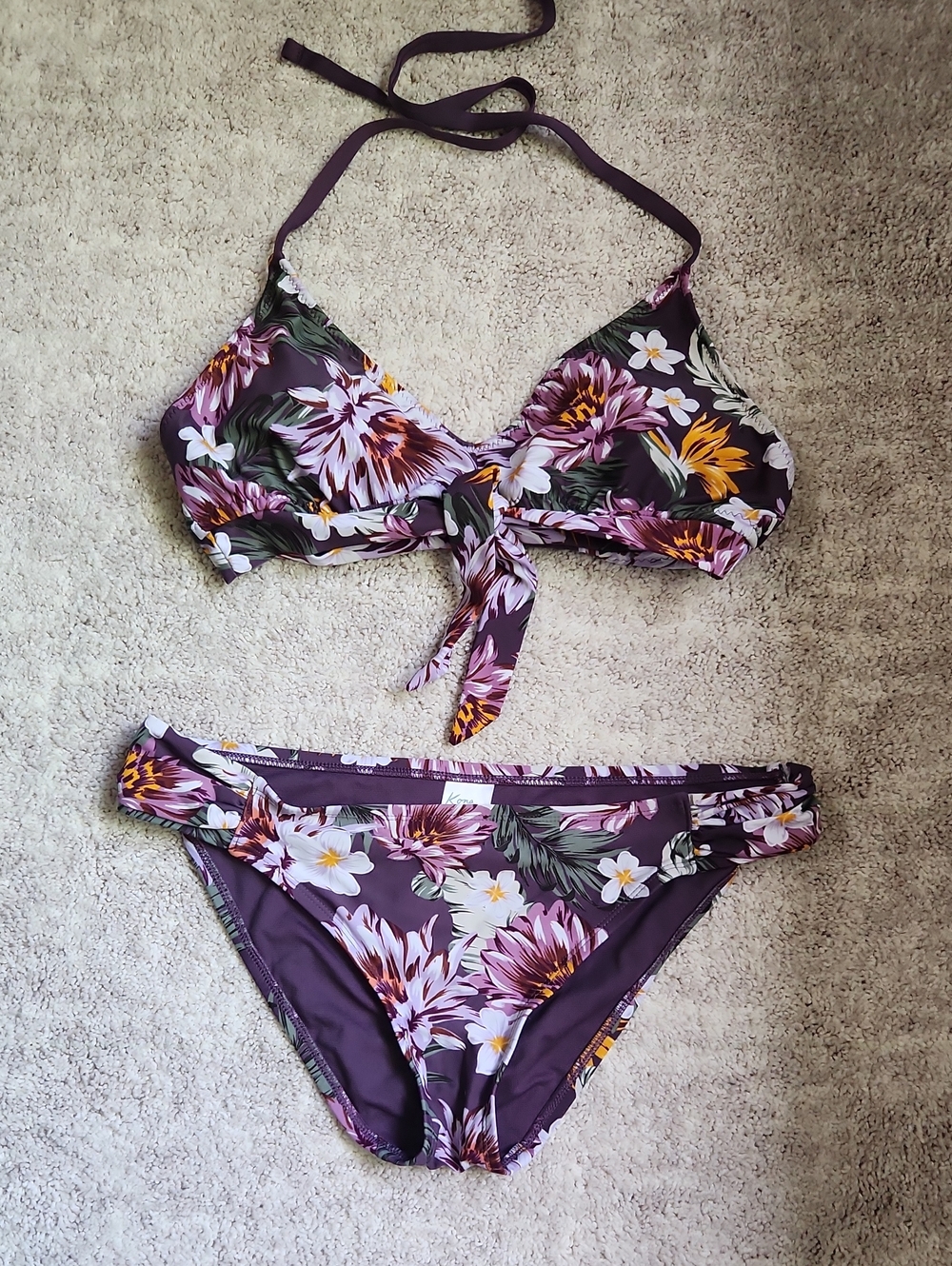 Kona Sol Purple Floral Tie-Front Bikini